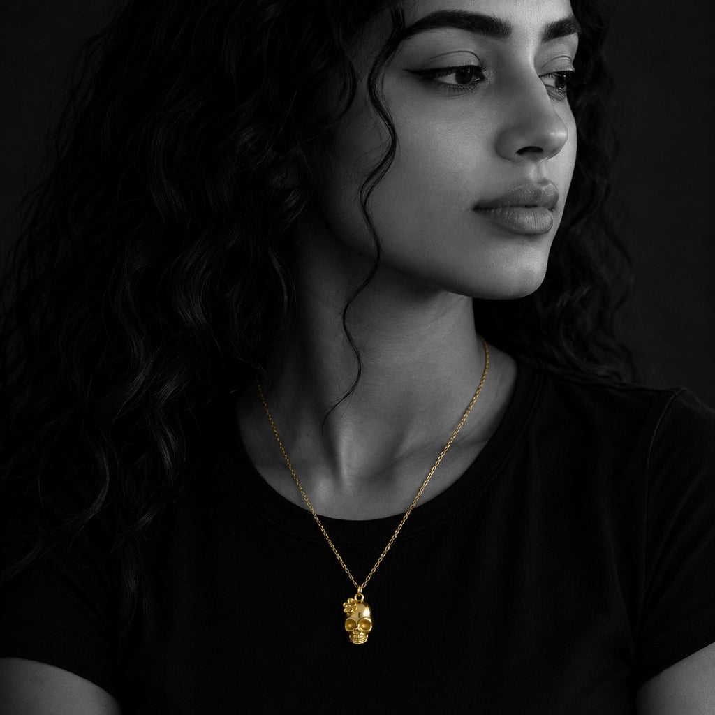 Flowery Skull Stainless Steel Necklace