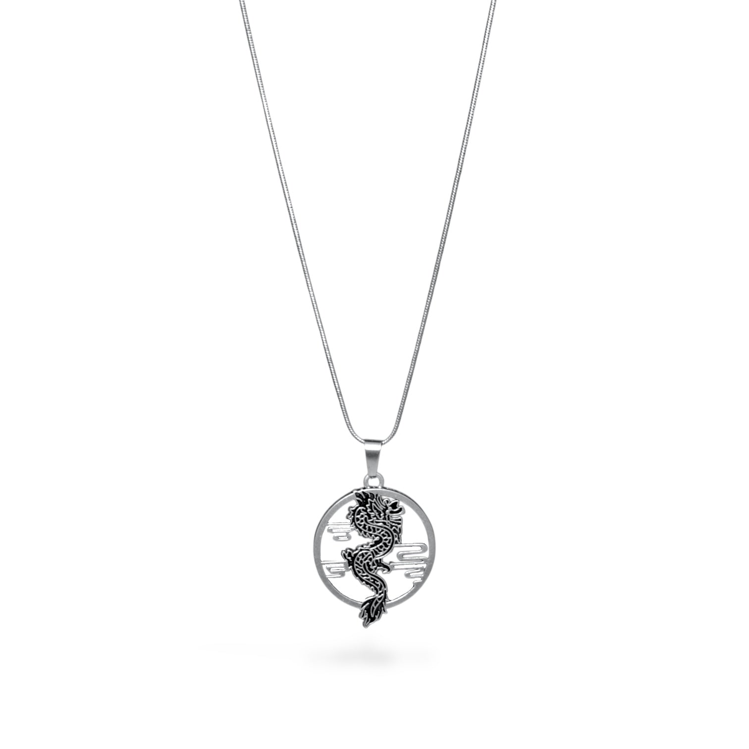 Round Circle Dragon Stainless Steel Necklace