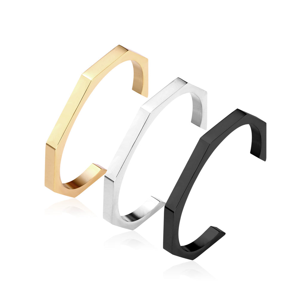 STAINLESS STEEL HEXAGON CUFF BANGLE