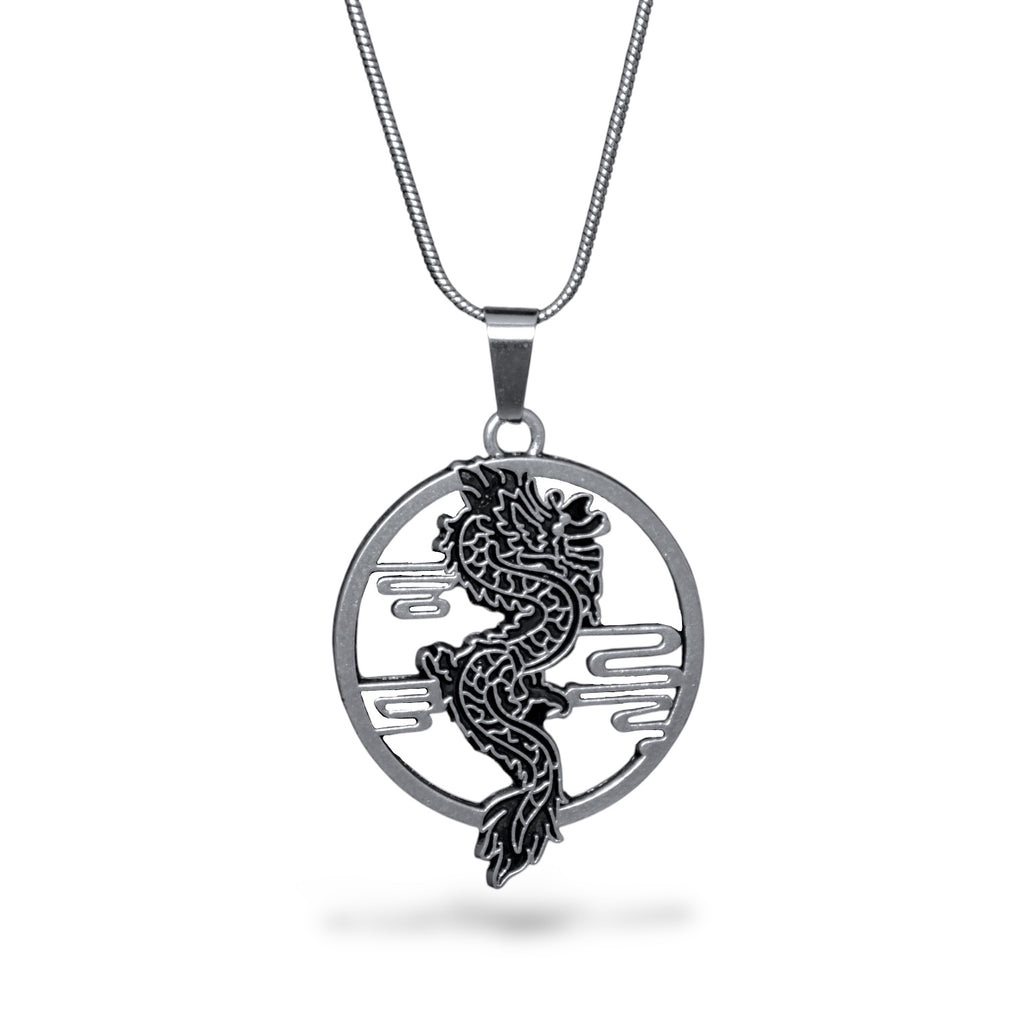 Round Circle Dragon Stainless Steel Necklace