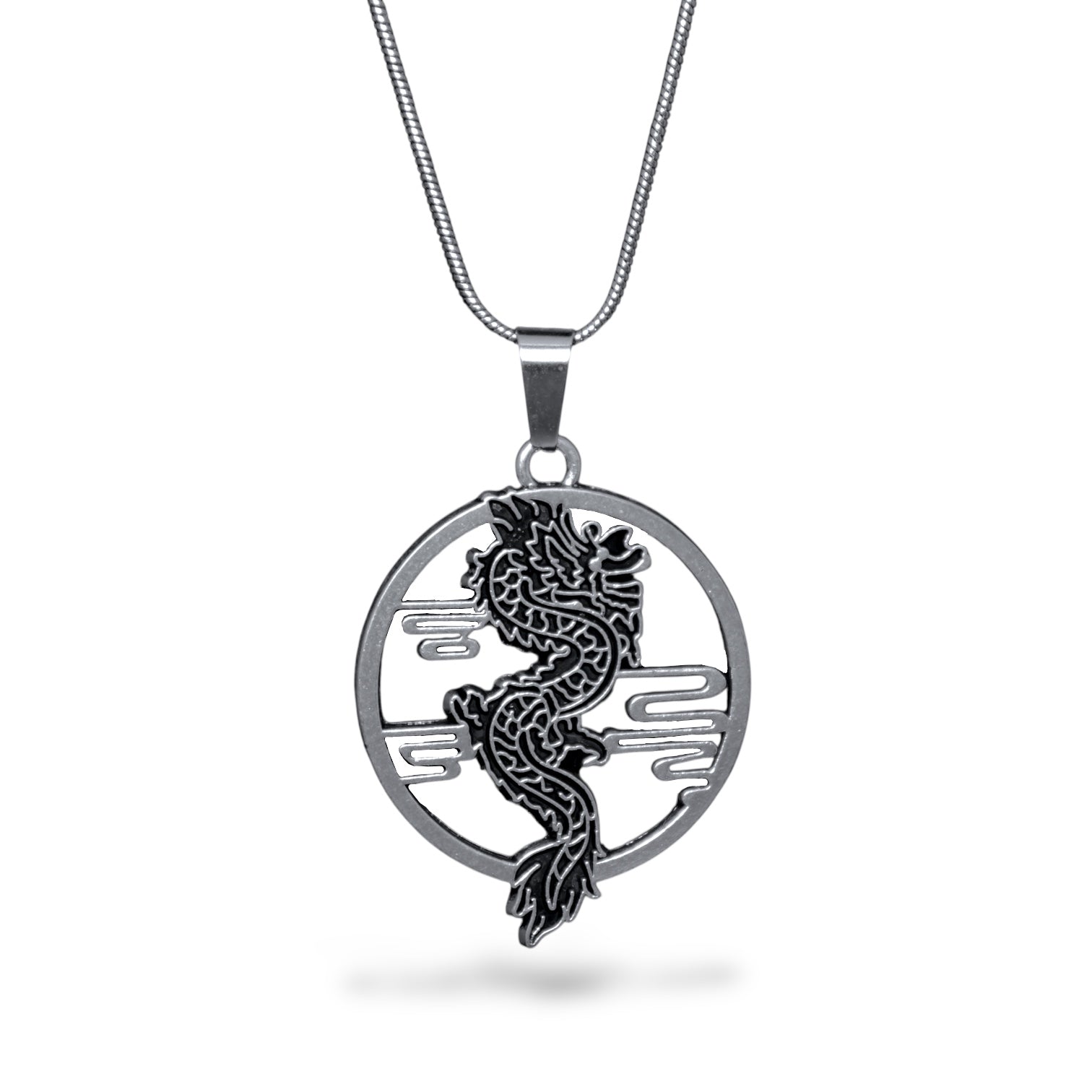 Round Circle Dragon Stainless Steel Necklace